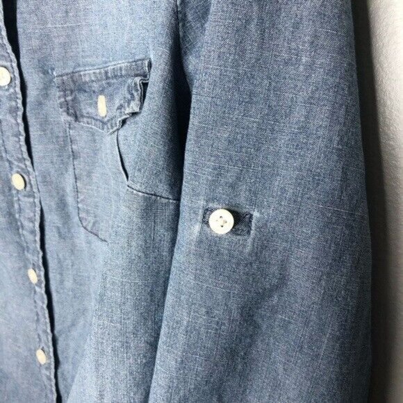 J. Crew Factory Perfect Fit Blue Chambray Long Sleeve Button Down Shirt - Picture 8 of 11